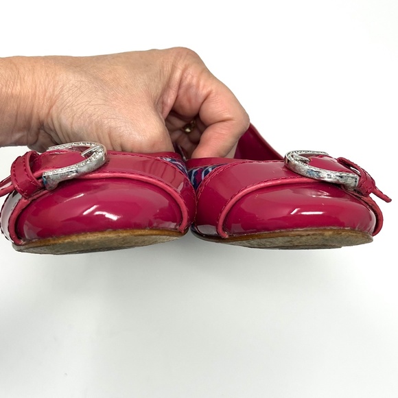 Coach Women's Remmi pink and blue patterned buckle ballet flats size 9.5 B - Picture 3 of 11